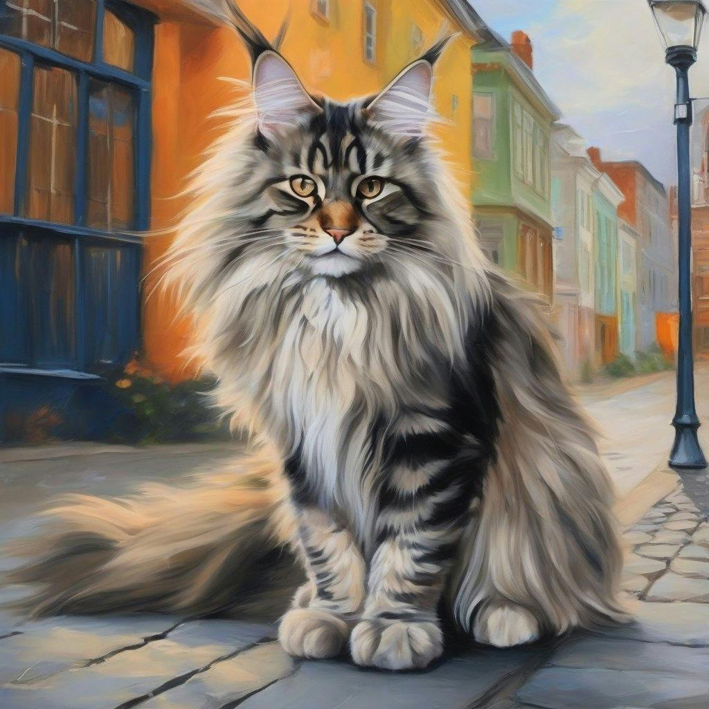 painting of a maine coon cat