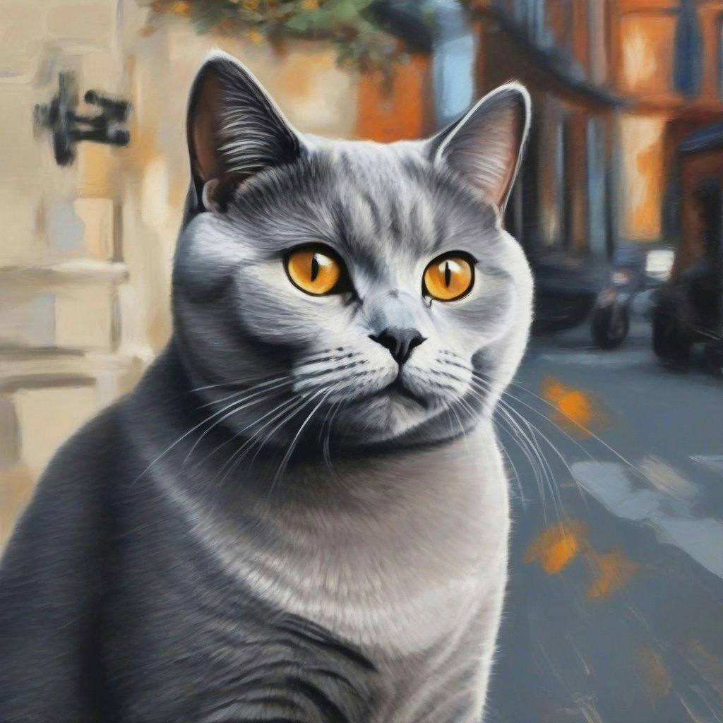 painting of a british shorthair cat