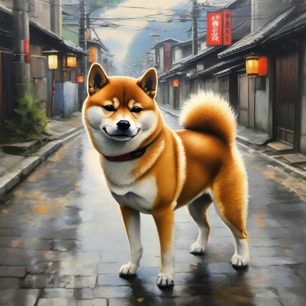 painting of a japanese shiba inu dog
