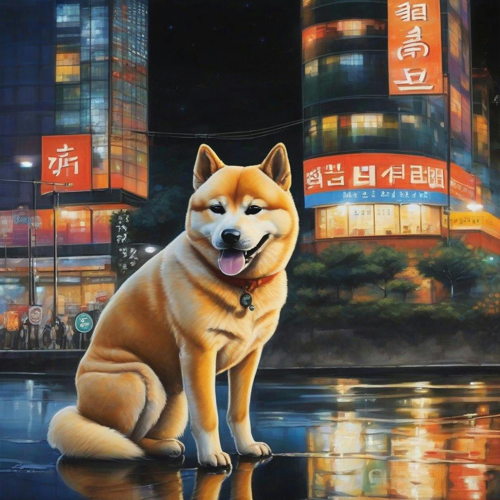 painting of a korean jindo cat