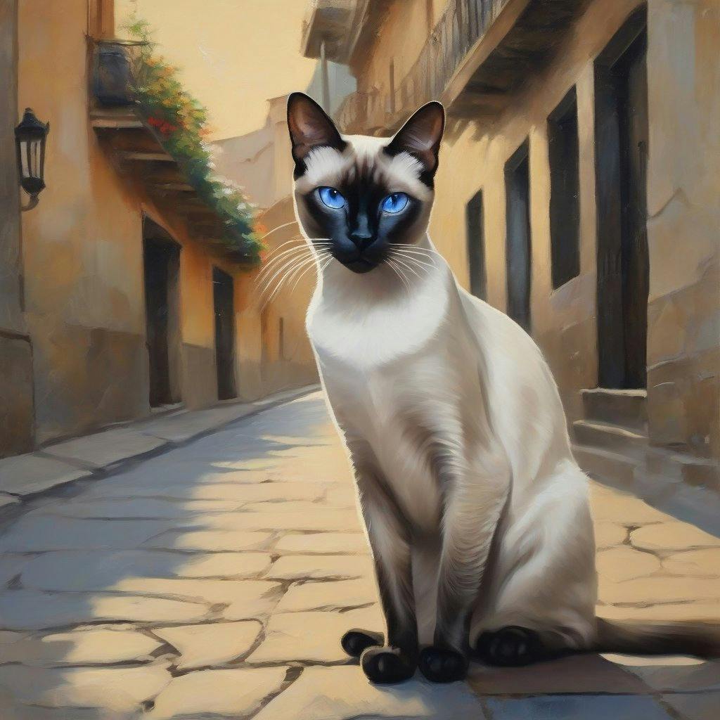 painting of a spanish siamese cat